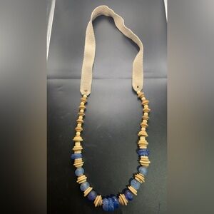 TWINE & TWIG CLASSIC NECKLACE WOOD & BLUE STONE BEADS 19” Boho Western